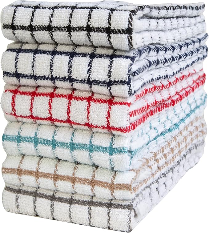 Premium Kitchen Towels (16”x 28”, 6 Pack) | Cotton Kitchen Hand Towels | Dish Towels | Kitchen Towels | Highly Absorbent Tea Towels Set | Multicoloured - Checked