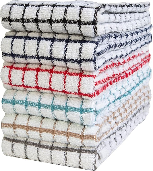 Premium Kitchen Towels (16”x 28”, 6 Pack) | Cotton Kitchen Hand Towels | Dish Towels | Kitchen Towels | Highly Absorbent Tea Towels Set | Multicoloured - Checked