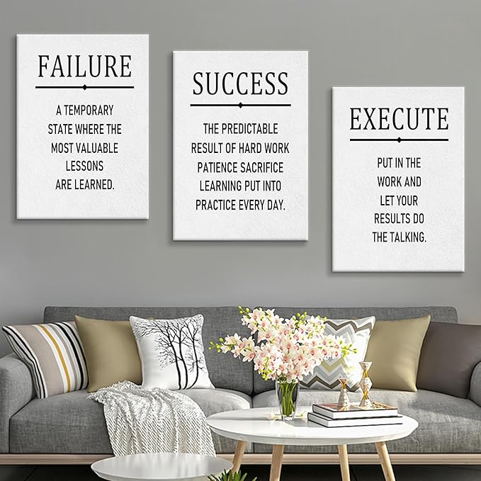 Inspirational 3 Pieces Posters Wall Art Motivational Entrepreneur Quotes Print on Canvas White Background Positive Picture Painting Artwork for Modern Home Living Room Gym Ready to Hang [60''Wx28''H]