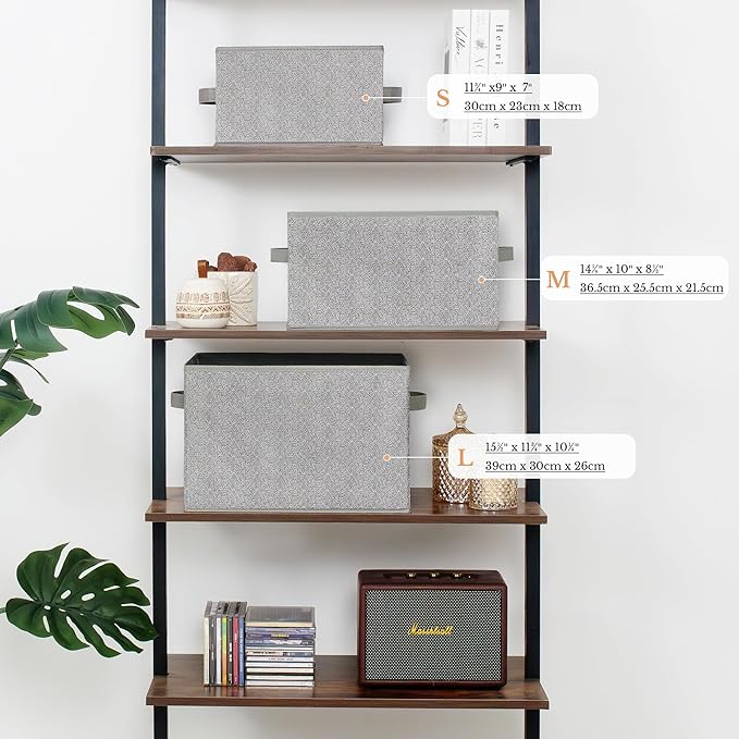 GRANNY SAYS Closet Storage Bins, Storage Baskets for Shelves, Fabric Storage Bins with Handles, Storage Boxes Decorative Containers for Living Room Bookshelf, Gray, Medium, 3-Pack