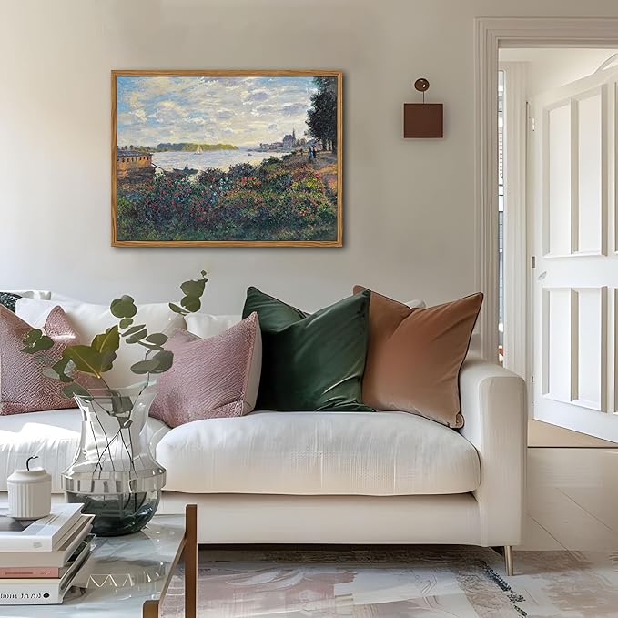 Framed Claude Monet Wall Art – Vintage Landscape Painting Wall Decor, Impressionist Living Room Wall Art, Classic Aesthetic Canvas Prints for Bedroom Kitchen Bathroom – 12"x16"