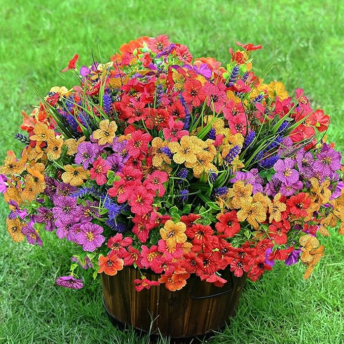 Artificial Flowers for Outdoor Indoor Garden Home Decoration, UV Resistant Fake Flowers, Faux Flowers for Outdoor Planters for Front Porch Pot Decor（4 Color)