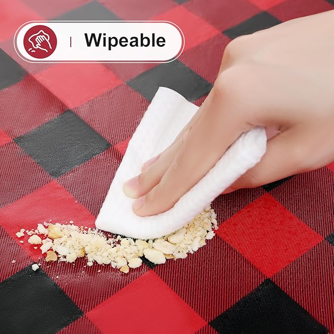 misaya Rectangle Christmas Waterproof Vinyl Table Cloth, Buffalo Flannel Backed Tablecloth, Wipeable Plastic Table Cover for Dinner, Kitchen, Picnic (52" x 70", Red and Black)