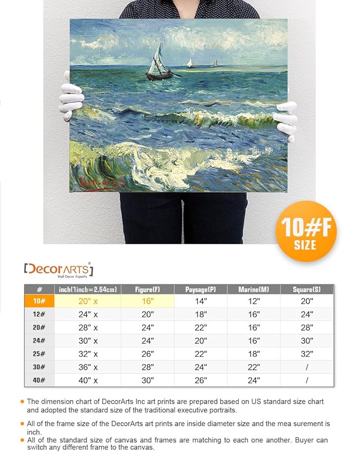 DECORARTS - The Sea at Les Saintes-Maries-de-la-Mer, Vincent Van Gogh Art Reproduction. giclee print canvas art for wall decor 20x16