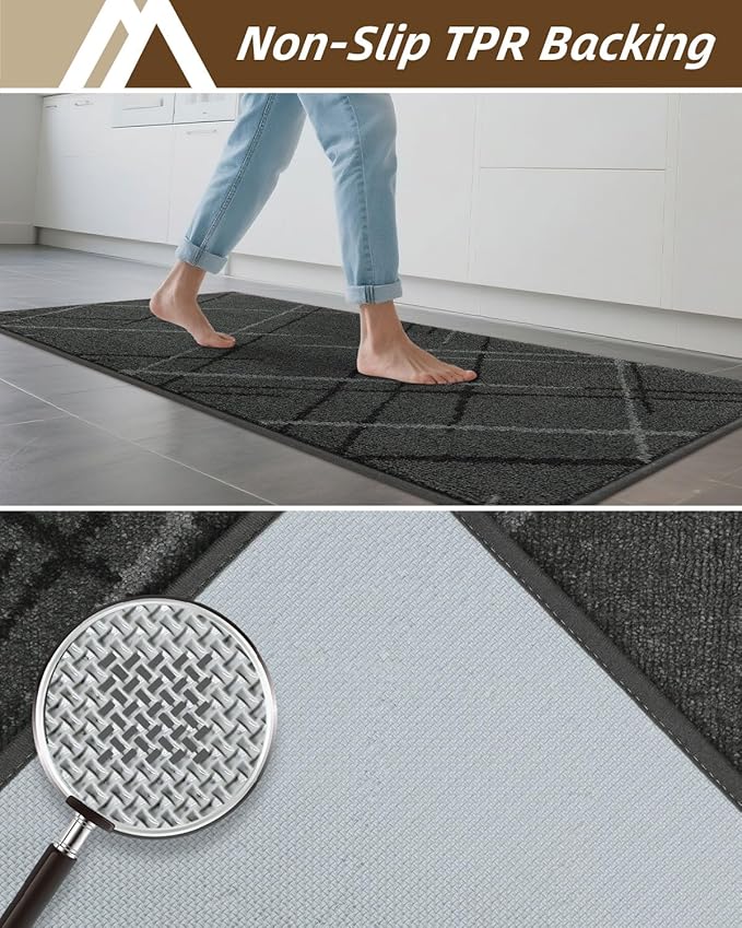 COSY HOMEER Kitchen Mats, 2 PCS Kitchen Rug Non Slip Washable, Absorbent Runner Rugs for Kitchen Floor, Polyester Kitchen Sink Rug 24"x36" + 24"x60"(Grey)