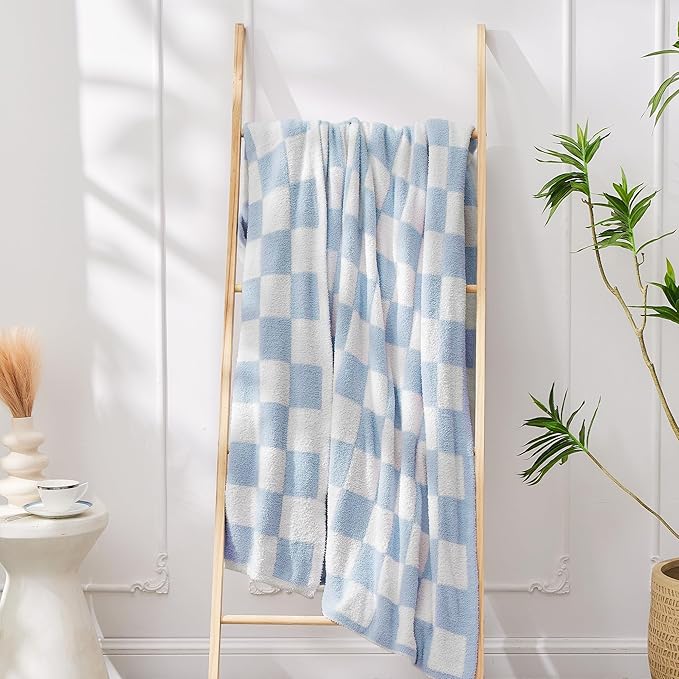 Checkered Throw Blanket Soft & Cozy Blanket for Bed, Couch, and Sofa Lightweight Stylish Versatile Blanket Home Decor for All Seasons Throws Blanket Dusty Blue 60x80 Inches
