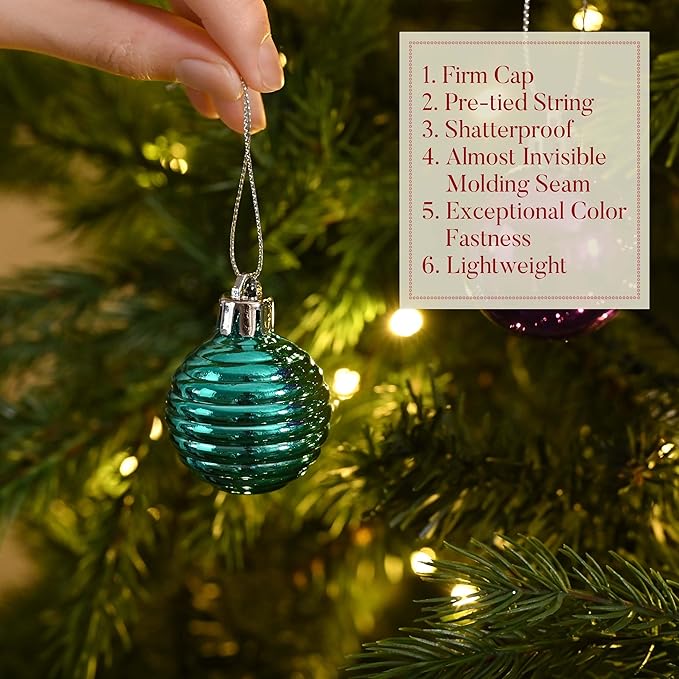 Valery Madelyn 1.57 Inches Small Christmas Tree Decorations Ornament Set for 4th of July Fall Halloween, 24ct Peacock Purple Blue Shatterproof Hanging Ball Ornaments Holiday Party Decor