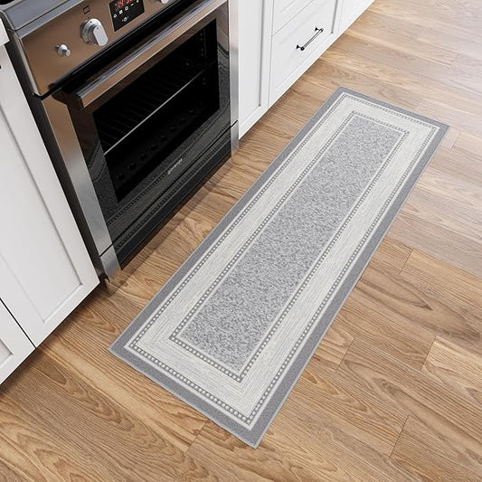 Ottomanson Hallway Runner Rug 20" x 59" Non Slip Border Area Rugs Easy to Clean Laundry Rug Runner Durable & Pet Friendly Floor Carpet Runners for Hallways Entryway Living Room Kitchen, Light Gray