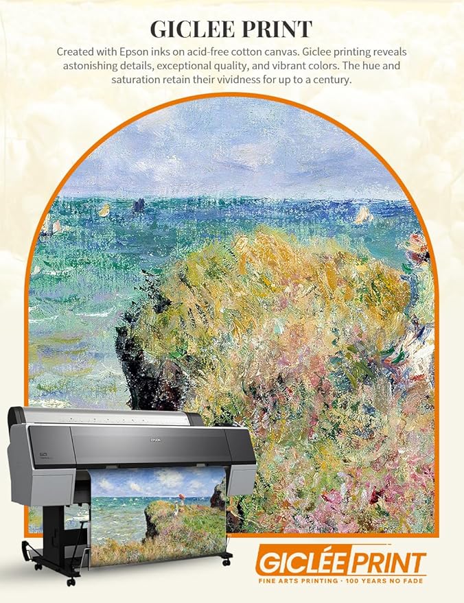 DECORARTS - The Cliff Walk at Pourville by Claude Monet, Museum-Quality Giclee Canvas Print, Wall Art Reproduction, 40" W x 30" H, Made in USA