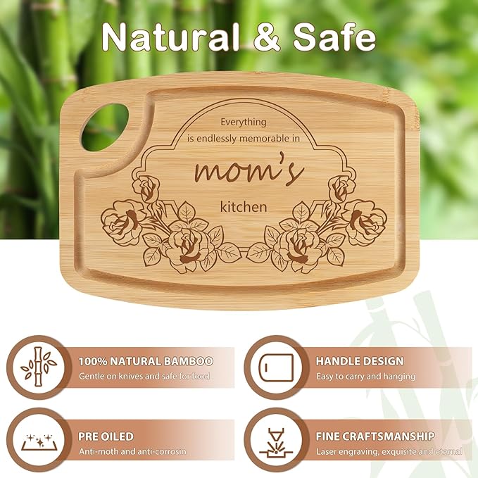 Joeyan Bamboo Cutting Board for Mom, Mothers Day Gifts for Grandma, Engraved Charcuterie Chopping Board with 2-Sided Juice Grooves, Personalized Birthday Christmas Presents for Mama from Daughter Son
