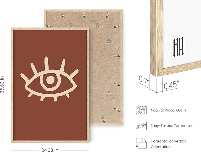 HAUS AND HUES Boho Posters Mid Century Modern Wall Decor - Abstract Art Prints Midcentury Modern Decor Boho Wall Decor Minimalist Dark Clay Eye with Eye Lashes (24x36 Framed Beige)