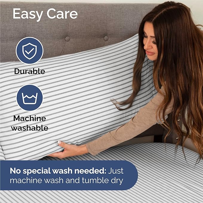 King Size 4 Piece Sheet Set - Comfy Breathable & Cooling Bed Sheets Set - Hotel Luxury Bedding for Women, Men, Kids, Teens, Boys & Girls - Deep Pockets, Soft, Wrinkle Free - Oeko-Tex - Grey Stripes 2