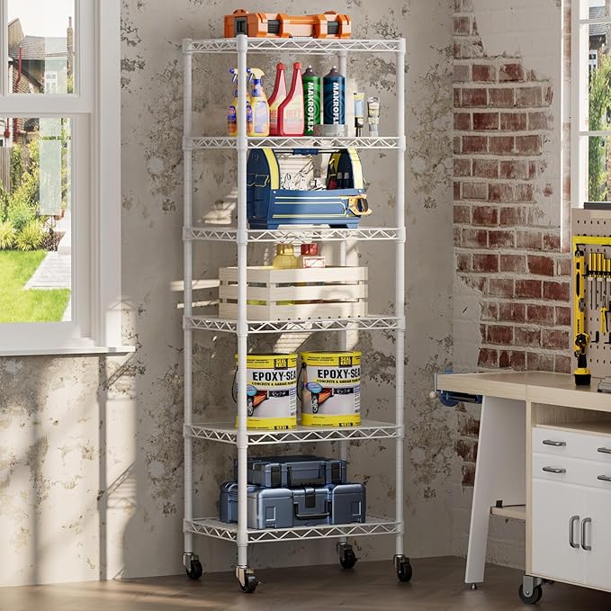 SINGAYE 6 Small Wire Shelves Kitchen Pantry Close Home Organizers and Storage Bathroom Shelf Laundry Room Organization Adjustable Book Metal Garage Shelving Unit