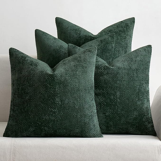 MIULEE Christmas Green Pack of 4 Couch Throw Pillow Covers 18x18 Inch Soft Decorative Chenille Pillow Covers Farmhouse Accent Cushion Covers for Boho Home Decor Sofa Bedroom Living Room