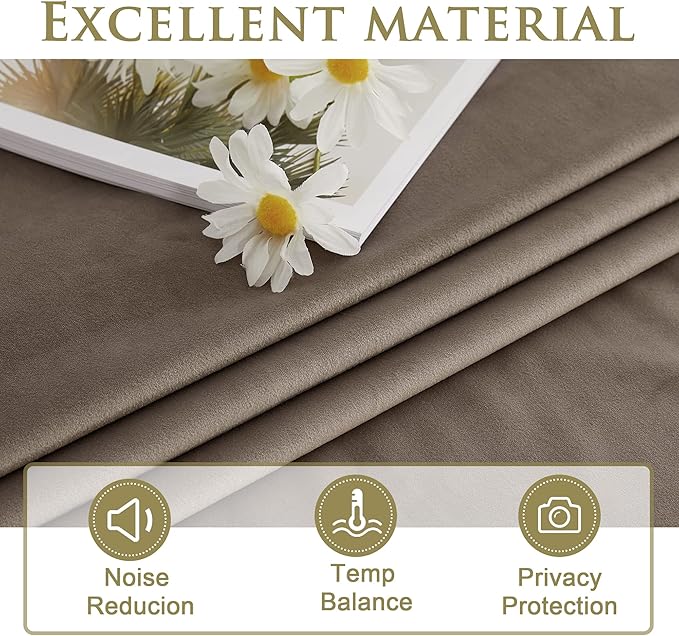 StangH Taupe Velvet Curtains - Room Darkening Thermal Bedroom Window Drapes Super Soft Thick Heavy Drapes 84 inches Long for Living Room/Office, W52 x L84, 2 Panels