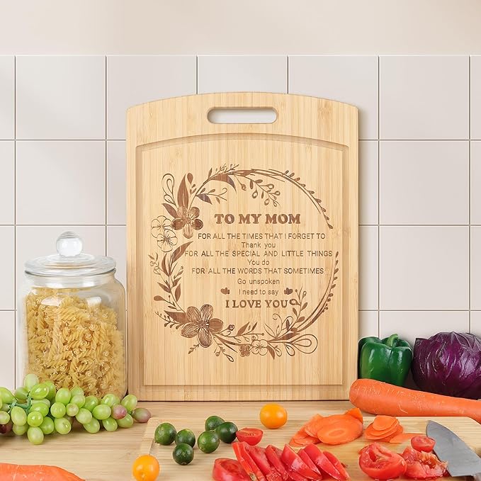 Joeyan Mom Birthday Gift from Daughter Son, Personalized Christmas Engraved Cutting Board Kitchen Present for Mother, Large Size, Heavy Duty, 16x12x0.8"