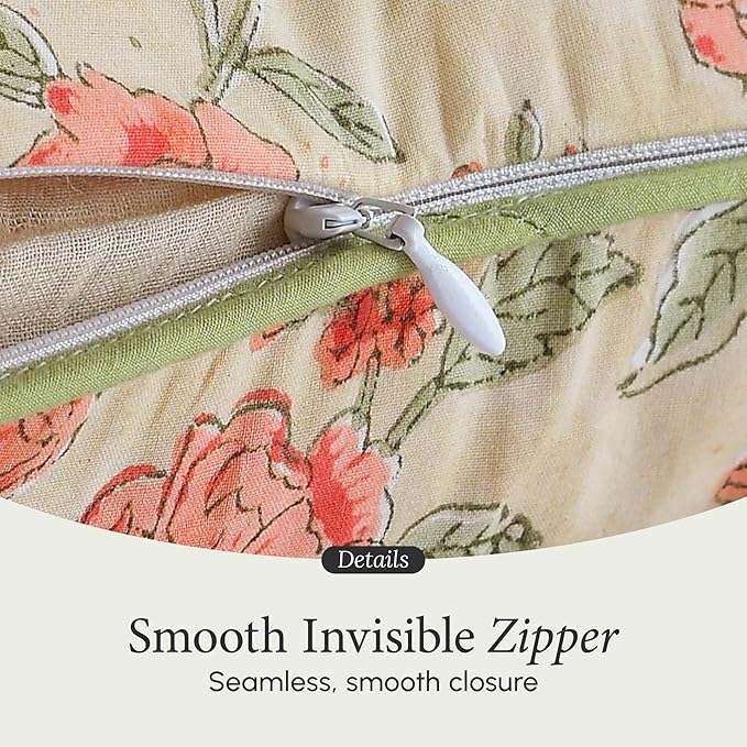 CPC 100% Cotton Throw Pillow Covers 18x18 Inch, Set of 2 Orange Block Print Pattern Couch Pillow, Cute Boho Decorative Pillows for Living Room, Bedroom with Hidden Zipper- Fire Opal