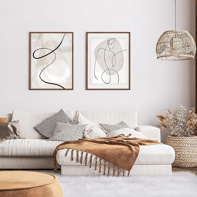 18x24 Poster Frame, Solid Oak Wood 18 by 24 Picture Frame Set of 2, 18x24 Wood Frames with Tempered Glass, 18 x 24 Frame with Mat for 16 x 20, Large Wooden Art Frame, Walnut Color