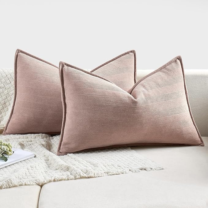 MIULEE Pack of 2 Blush Pink Decorative Pillow Covers 24x24 Inch Soft Chenille Luxurious Couch Throw Pillows Farmhouse Cushion Covers Euro Shams with Elegant Design for Sofa Bed Living Room Home Decor