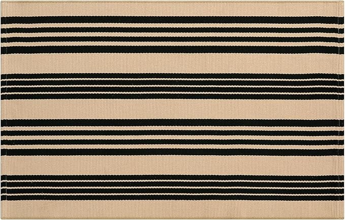 OJIA Outdoor Door Mat 27.5"x43", Black and Tan Fall Outdoor Rugs Cotton Hand-Woven Front Door Rug Machine Washable Door Mats Striped Entry Rug for Front Porch/Farmhouse/Kitchen/Entryway