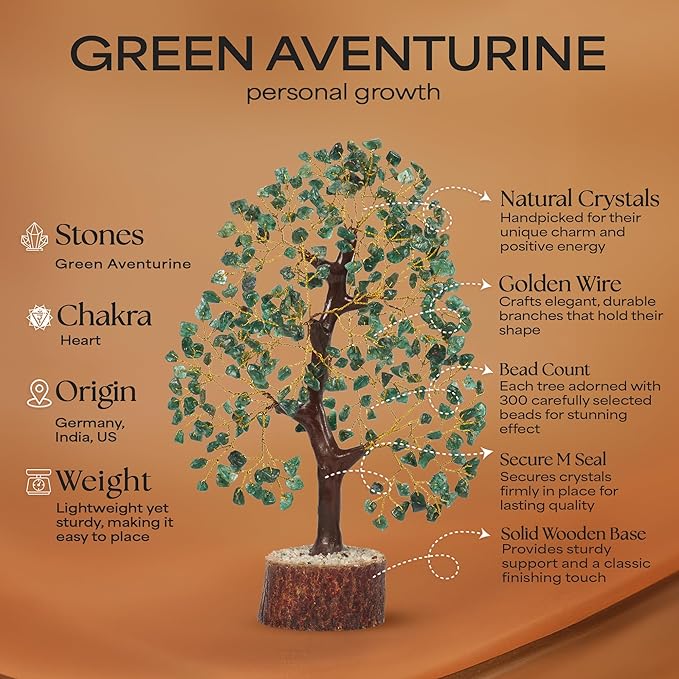 Green Aventurine Stone Money Tree | Tree of Life | Energy Healing Stones | Feng Shui Bonsai | Reiki Crystal Healing | Good Luck | Chakra Tree | Spiritual | Crystal Gifts | Office Home Decor