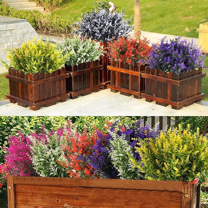 RECUTMS 8 Bundles Artificial Flowers Outdoor UV Resistant Fake Flowers Fake Outside Plants Plastic Outdoor Flowers for No Fade Faux Plastic Plants Garden Porch Window Box Décor(Black+White)