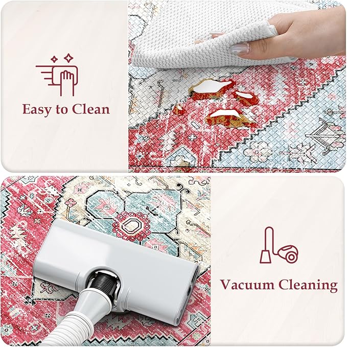 KIMDOE Kitchen Rugs and Mats 2PCS Cushioned Anti Fatigue Kitchen Mat Non-Skid Waterproof Kitchen Runner Rug for Kitchen Decor,Floors,Office,Laundry,Rose Red