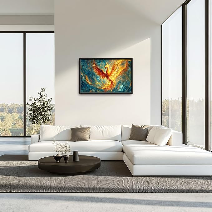 Large Phoenix Wall Art for Living Room, Fire Phoenix Oversized Wall Decor Pictures, Abstract Bird Framed Canvas Print Painting, Modern Artwork for Bedroom Office Home Decor 36"x24"
