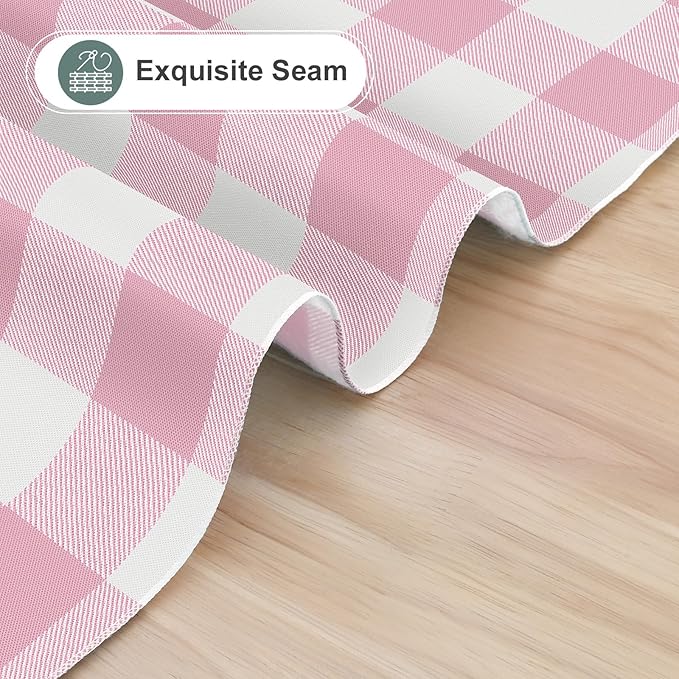 misaya Rectangle Waterproof Vinyl Table Cloth, Buffalo Flannel Backed Tablecloth, Wipeable Plastic Table Cover for Dinner, Kitchen, Outdoor (60" x 84", Pink and White)