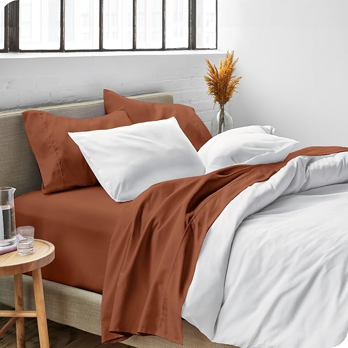 Bare Home King Sheet Set - Luxury 1800 Ultra-Soft Microfiber Queen Bed Sheets - Double Brushed - Deep Pockets - Easy Fit - 4 Piece Set - Bedding Sheets & Pillowcases (King, Terracotta)