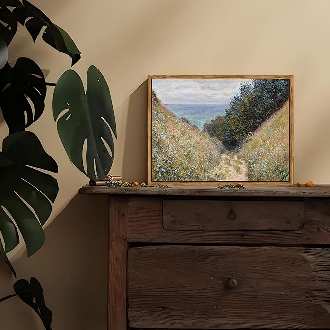 Framed Vintage Monet Wall Art Farmhouse Decor – Impressionist Oil Painting Canvas Prints – Country Landscape Classic Aesthetic Wall Decor for Living Room Bedroom Bathroom – 8''x10''