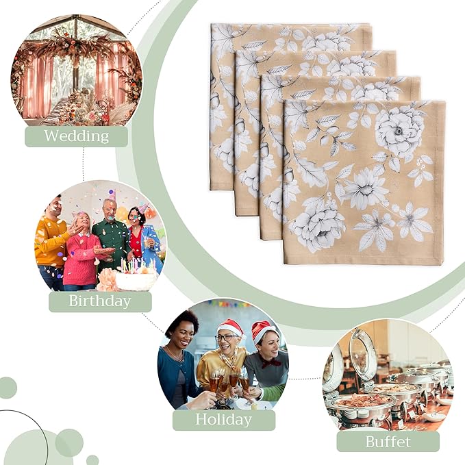 Maison d' Hermine Cloth Napkins Set of 4 100% Cotton Everyday Reusable Square Napkins Cloth Washable, Dinner, Party, Wedding, Restaurant (Pretty Autumn, 20" x 20")