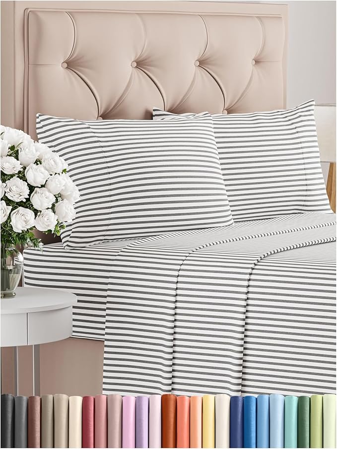 Full Size 4 Piece Sheet Set - Comfy Breathable & Cooling Bed Sheets Set - Hotel Luxury Bedding for Women, Men, Kids, Teens, Boys & Girls - Deep Pockets, Soft, Wrinkle Free - Oeko-Tex - Grey Stripes 2
