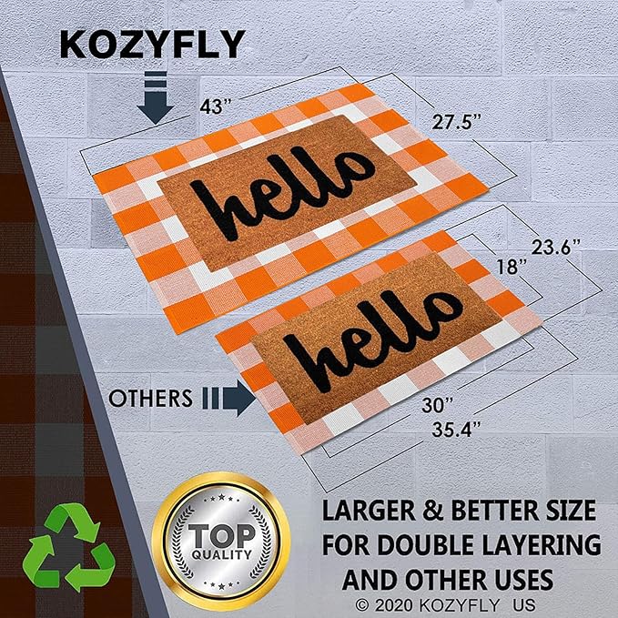 KOZYFLY Buffalo Plaid Rug 27.5x43 Inches Orange and White Checke Rug Halloween Fall Door Mat Cotton Washable Area Rugs Door Mat Outdoor Entrance for Front Porch Entryway Fall Farmhouse