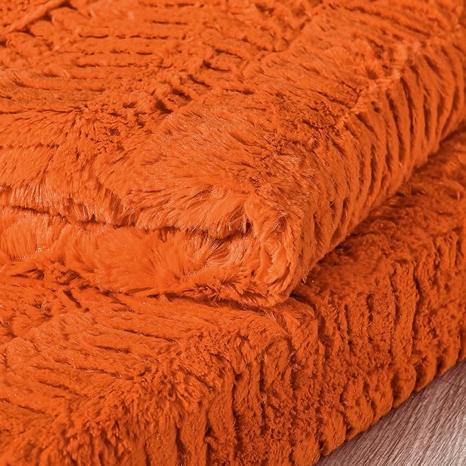 YUSOKI Luxury Faux Fur Throw Blanket(Without Pillows) 2 Layers,3lb,All Ages,Home Decoration, (Burnt Orange,50" x 63")