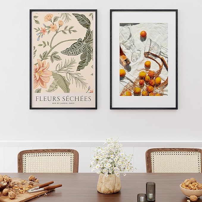 20x30 Picture Frame, Rustic Wood 20 x 30 Poster Frames for Wall, Oak Wood Picture Frames 20 by 30 with Real Glass, 20x30 Frame Matted for 16x24, Large Wooden Photo Frame 20x30 Inch, Black Color, 2 Pack