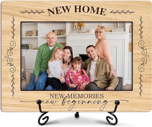 ukebobo House Warming Gifts, New Home Picture Frame, Housewarming Picture Frames, New Home Gift Ideas for Family Couples, Wood Photo Frame with Stand for Desk Decor, 8 x 6 Inches-445