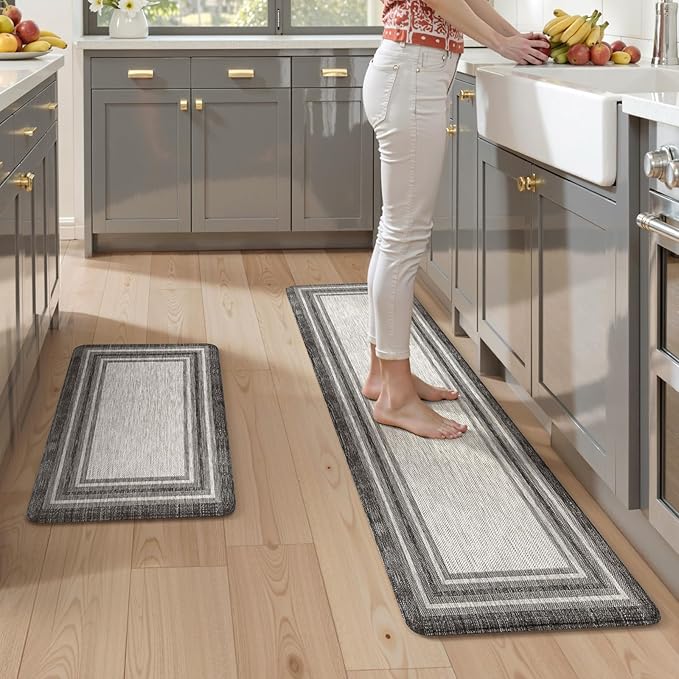 KIMODE Anti Fatigue Kitchen Mats,Non Slip Farmhouse Kitchen Rugs Sets of 2,17"x59"+17"x29" Waterproof Kitchen Mat for Floor,Cushioned Standing Mat for Office,Laundry,Sink,Desk,Grey