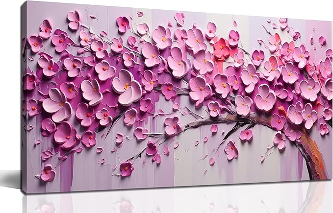 Zoyotago Pink Tree of Life Wall Art for Living Room Flower Picture for Bedroom Office Girls' Room Decor Modern Artwork Canvas Prints 20"x40"
