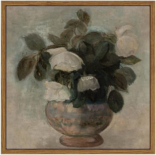 InSimSea Square Framed Canvas Wall Art, Flower Pictures Decor Flower in Vase Wall Painting, Pictures for Bedroom Bathroom Art Wall Decor, Kitchen Office Living Room Wall Art 10"x10"