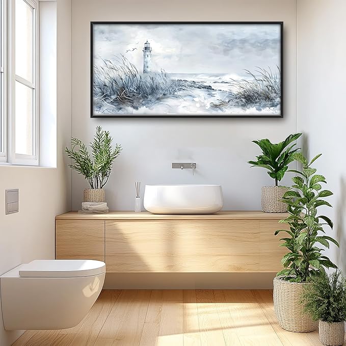 Flintis Large Lighthouse Wall Art Beach Lighthouse Pictures Wall Decor Abstract Nautical Canvas Painting Print Artwork Decoration Framed for Living Room Bathroom Master Bedroom Office 60L x 30W