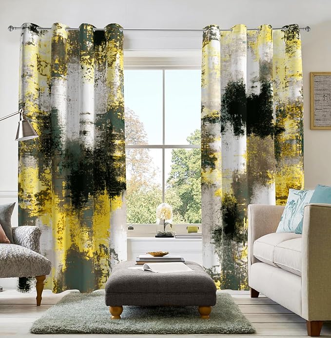 Asuexpect Abstract Curtains 2 Panels Abstract Rust Curtain Room Darkening Grommet Window Treatments Modern Decorative for Bedroom Living Room, 52x96 Inches, Black Yellow