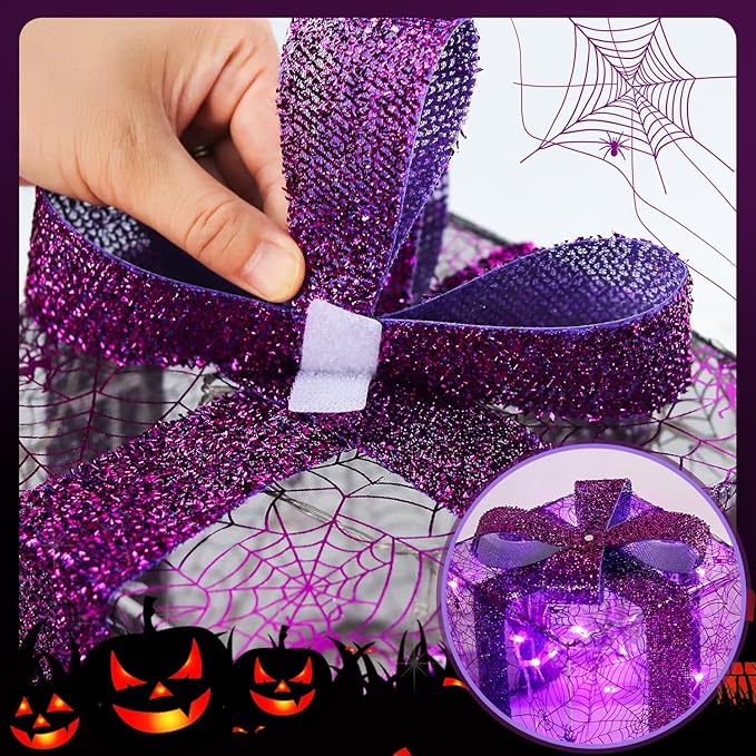 DomKom Plug-in Set of 3 Halloween Lighted Gift Boxes Decorations with 60 LEDs Metal Frame Halloween Present Boxes Decor for Holiday Home Indoor Garden Party Favors
