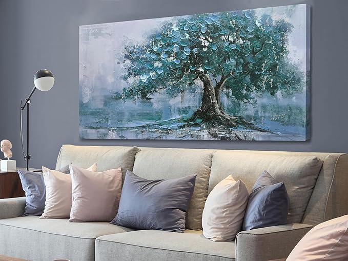 Ardemy Extra Large Tree Canvas Wall Art for Living Room Teal Tree of Life Landscape Bedroom Picture Painting Artwork Framed Home Office Dining Room Kitchen Wall Decor, 58"x29"