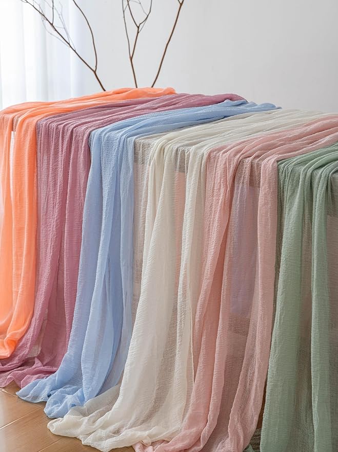6Pcs Fresh Salmon Cheesecloth Table Runner Gauze 120 Inch 10 FT Boho Cheese Cloth Table Runner for Wedding Baby Shower Bridal Shower Party Sheer Centerpiece Home Decorations