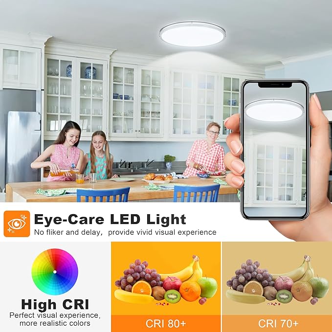 33 Inch Oval Brushed Nickel Ceiling Light Fixture - Flush Mount LED Kitchen Ceiling Lamp 3000K/4000K/5000K Adjustable Brushed Nickel Bathroom LED Light for Bedroom 40W 2500LM