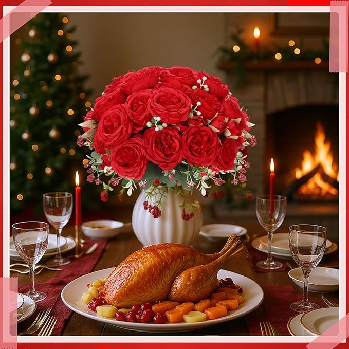 Geosar 16 Bundles Artificial Peonies Flowers Fake Silk Peony Bouquet Faux Peonies Flowers Bulk for Decoration Vase Florals Arrangements Wedding Party Table (Bright Red)