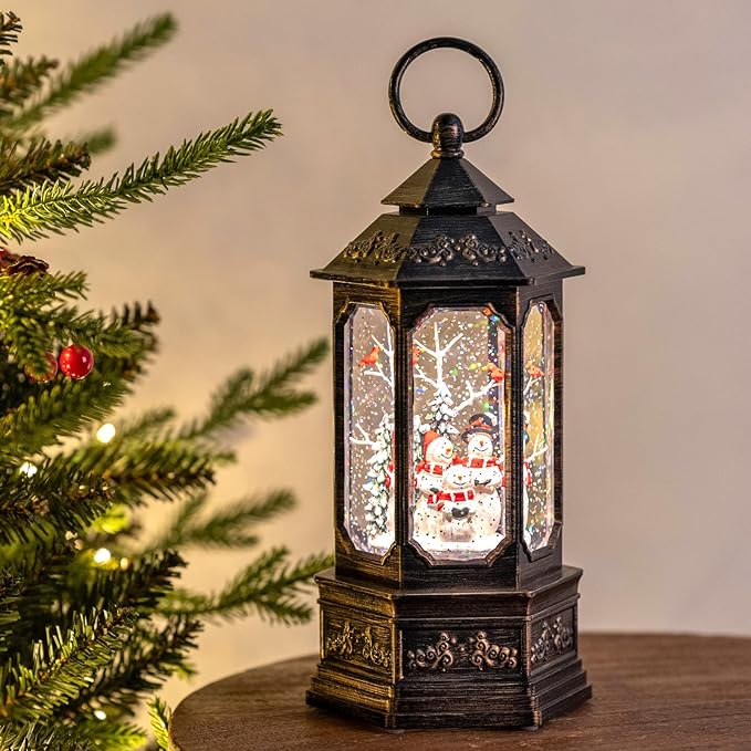 Christmas Snowman Choir Snow Globe Lantern with Swirling Glitter, USB Lined/Battery Operated Lighted Musical Snowman Carolers Water Lantern for Christmas Festival Decoration Gifts