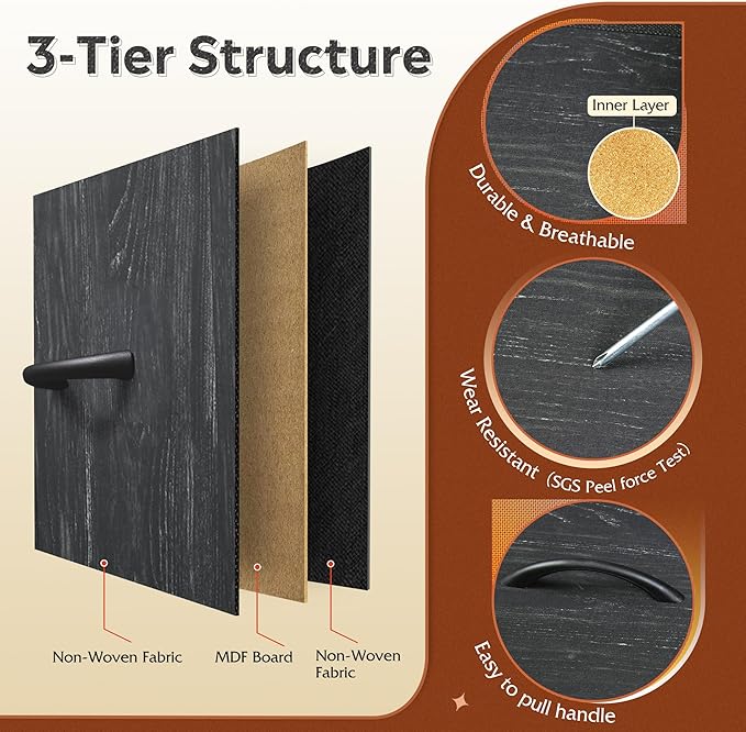 WLIVE Tall Dresser for Bedroom, 7 Drawer Dressers & Chests of Drawers, Fabric Dresser for Closet, Night Stand with Metal Frame, Storage Tower with Fabric Bins, Woodtop, Charcoal Black Wood Grain Print