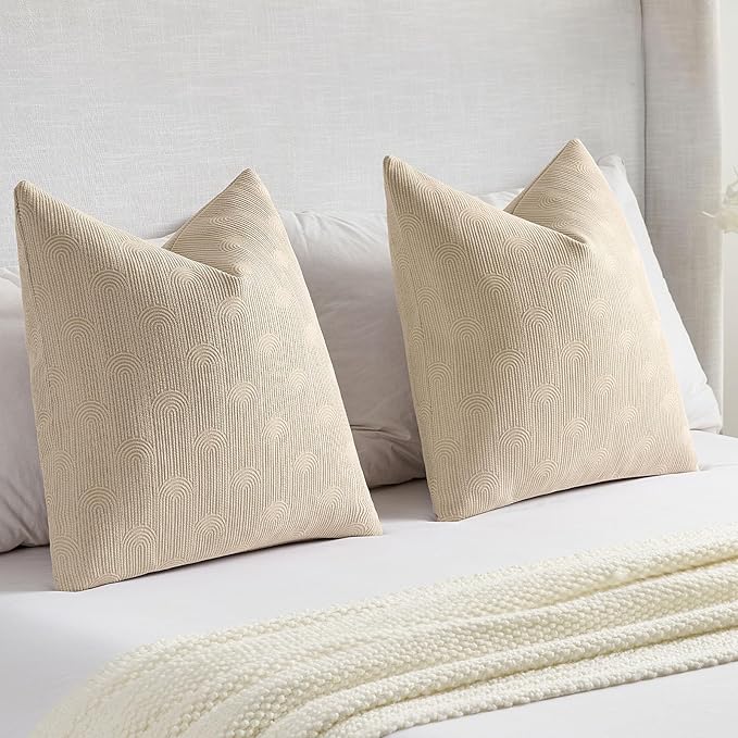 FUTEI Oatmeal Chenille Decorative Throw Pillow Covers 20x20 Inch Set of 2,Soft Cozy Striped Geometric Patterns Cushion Case,Modern Home Decor for Couch Bed Living Room